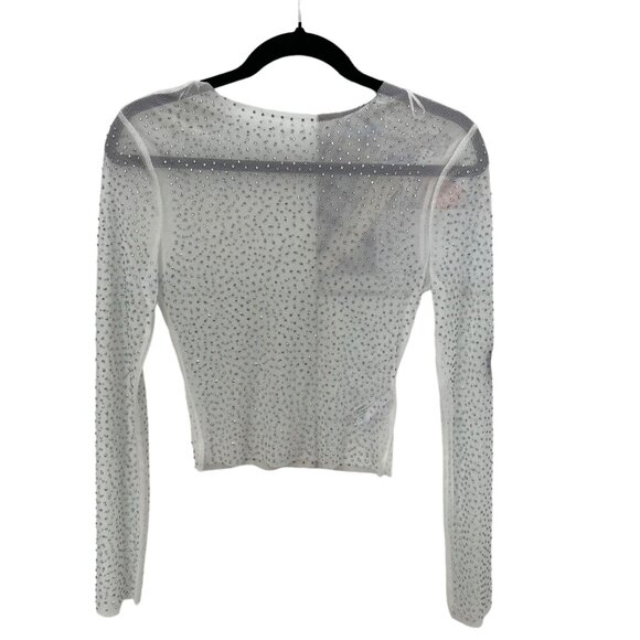 Small Rhinestone Embellished Sheer Mesh Top Party Glam Clubbing Festival Evening - Picture 4 of 8